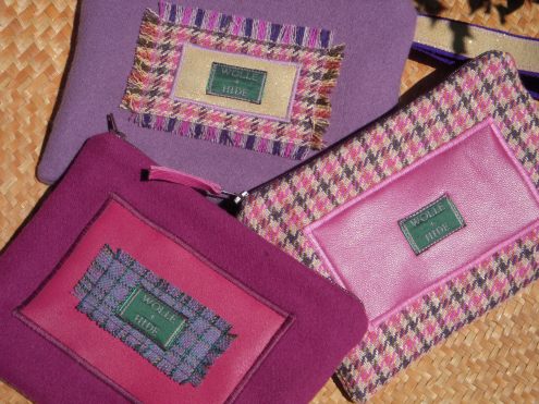 Pink and purple medium wool purses